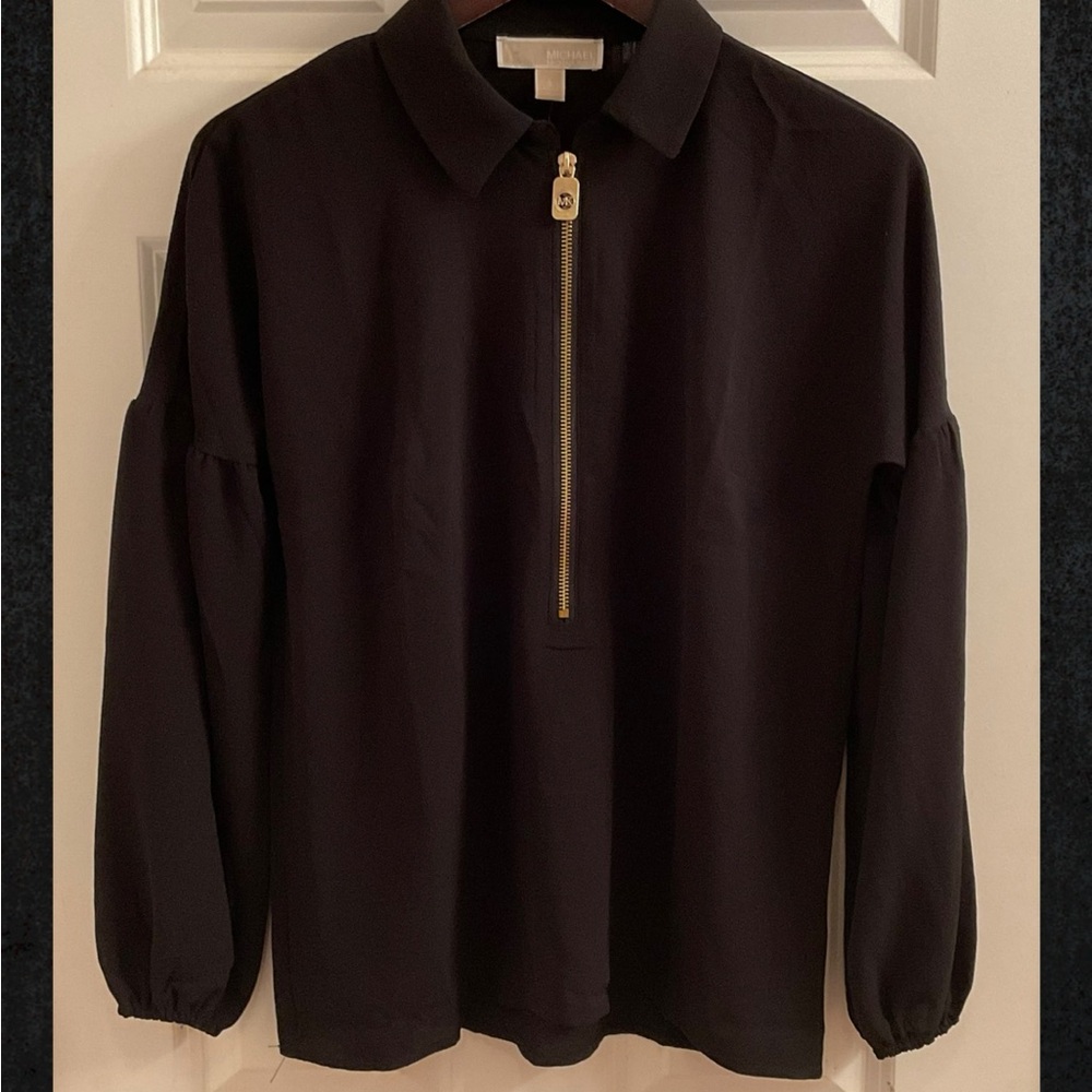 MICHAEL Michael Kors Zip Dog Tag Top / Blouse - NWT - Size Small - Black
